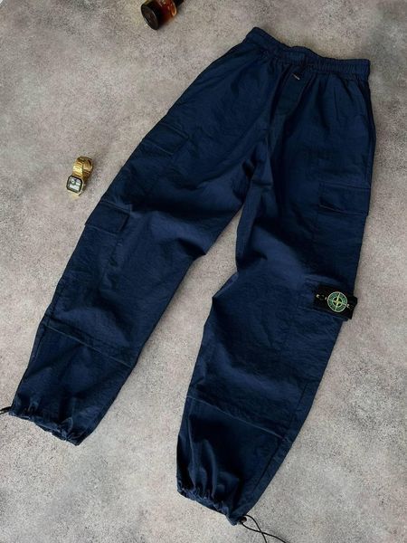 Мужские спортивные штаны Stone Island оверсайз синие с патчем на резинке Моло-KN72 фото