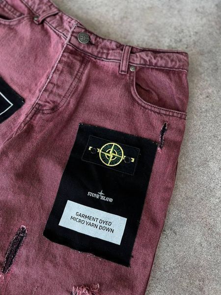 Мужские джинсовые шорты Stone Island бордовые Бриджи Стон Айленд Моло-98-03 фото