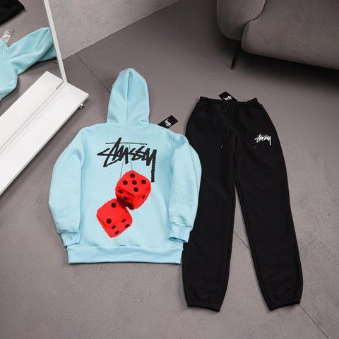 Мужской зимний спортивный костюм Stussy голубой Комплект Стусси Худи Штаны плащевка Ads-543 фото