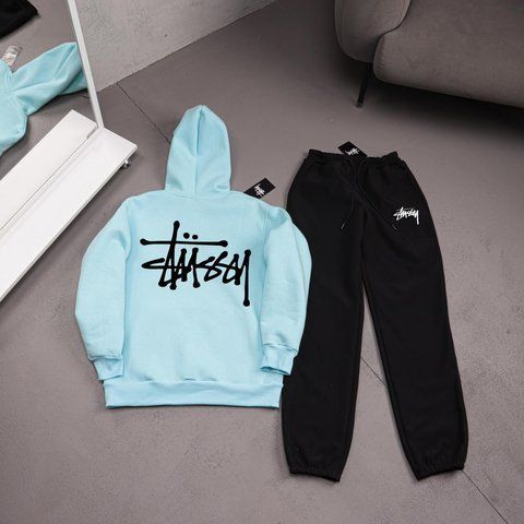 Мужской зимний спортивный костюм Stussy голубой Комплект Стусси Худи Штаны плащевка Ads-535 фото