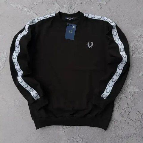 Мужской свитшот Fred Perry черный Кофта Фред Перри без капюшона с лампасами Хар-300 фото