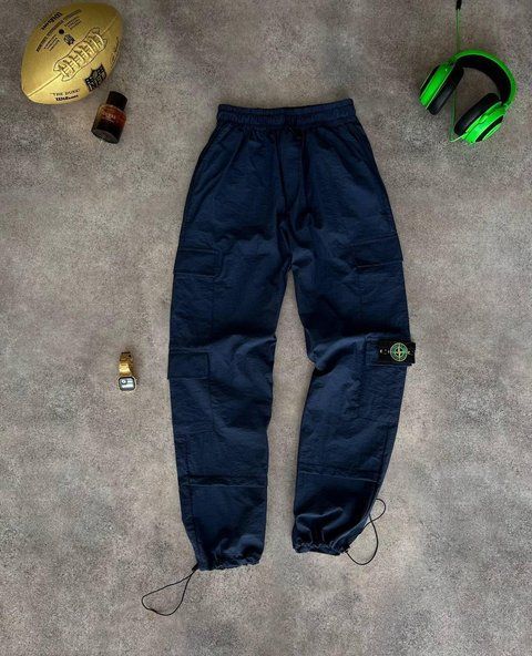 Мужские спортивные штаны Stone Island оверсайз синие с патчем на резинке Моло-KN72 фото