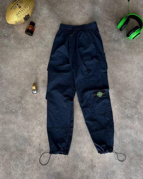 Мужские спортивные штаны Stone Island оверсайз синие с патчем на резинке Моло-KN72 фото