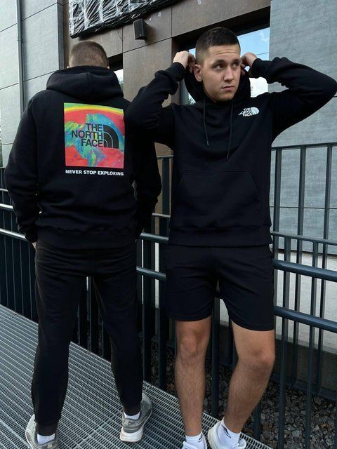 Мужская зимняя кофта The North Face черная Худи ТНФ с принтом Glad-3 фото