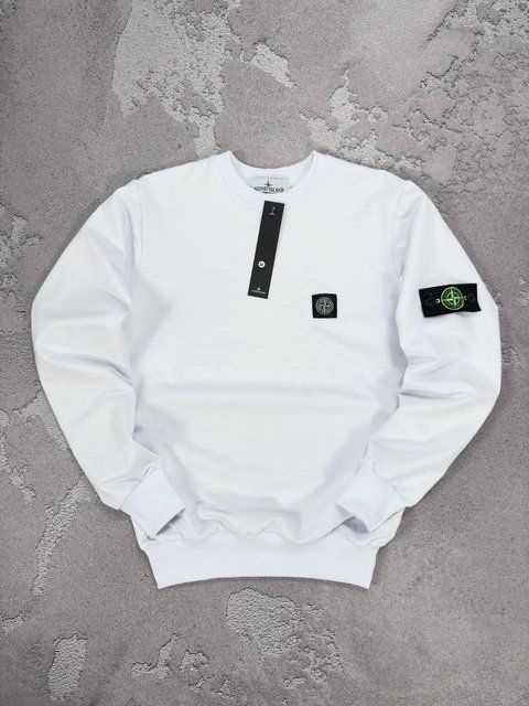 Мужской свитшот Stone Island белый Кофта без капюшона Стон Айленд с патчем Хар-276 фото