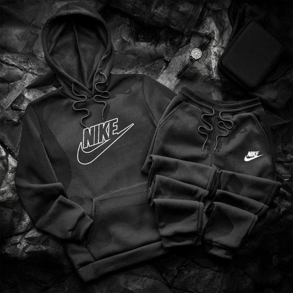 Чоловічий зимовий спортивний костюм Nike помаранчево-чорний Комплект Найк Худі Штани Hot-16 фото