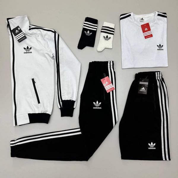 Мужской набор Adidas 5в1 Олимпийка + Штаны + Шорты + Футболка + Носки черный с красным Хар-47 (коп1) фото