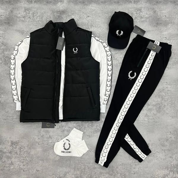 Мужской костюм Fred Perry + Жилетка + Кепка + Носки черный Will-FP0004 фото