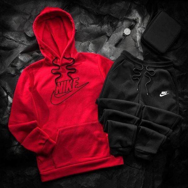 Чоловічий зимовий спортивний костюм Nike помаранчево-чорний Комплект Найк Худі Штани Hot-16 фото