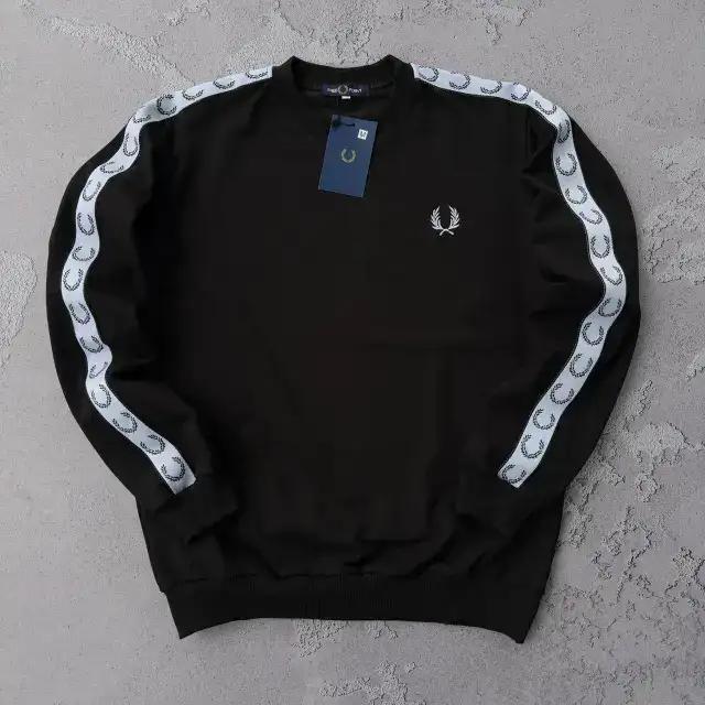 Мужской свитшот Fred Perry черный Кофта Фред Перри без капюшона с лампасами