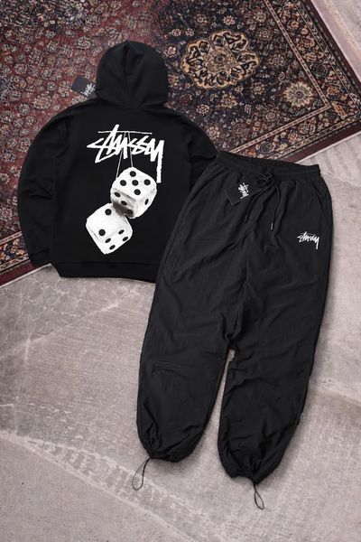 Мужской спортивный костюм Stussy черно-белый с капюшоном Комплект Худи Штаны плащевка Стусси Ads-442 фото