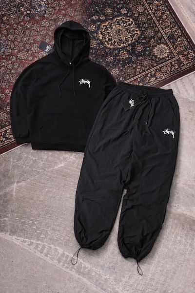 Мужской спортивный костюм Stussy черно-белый с капюшоном Комплект Худи Штаны плащевка Стусси Ads-442 фото