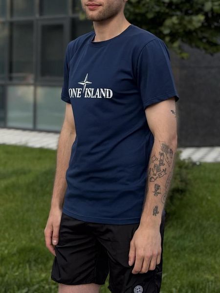Чоловічий літній костюм Stone Island Футболка Шорти синій з чорним Стон Айленд Will-SS0035 фото