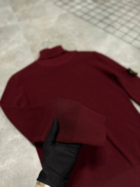 Мужской зимний гольф Stone Island бордовый с патчем под горло Свитер Стон Айленд Моло-900-402 фото