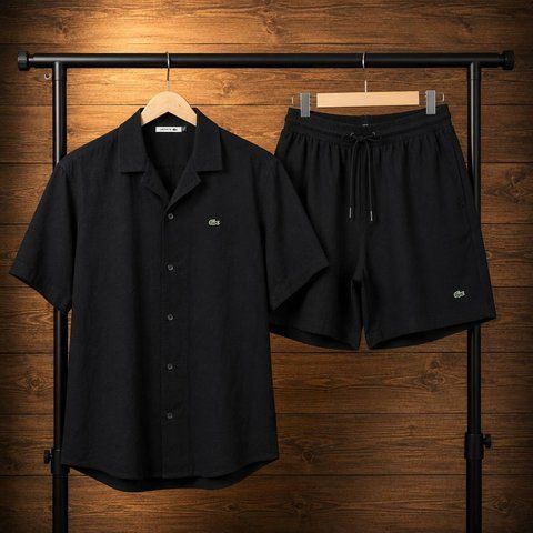 Мужской льняной костюм Lacoste черный Sta-222 фото