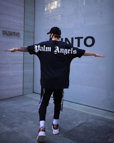 Мужская футболка оверсайз Palm Angels черная Палм Ангелс свободного кроя Smm-FF1 фото