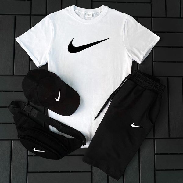 Мужской летний костюм Nike Футболка Шорты Кепка Барсетка белый с серый комплект Найк Hot-145 фото