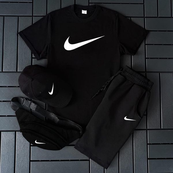 Мужской летний костюм Nike Футболка Шорты Кепка Барсетка белый с серый комплект Найк Hot-145 фото