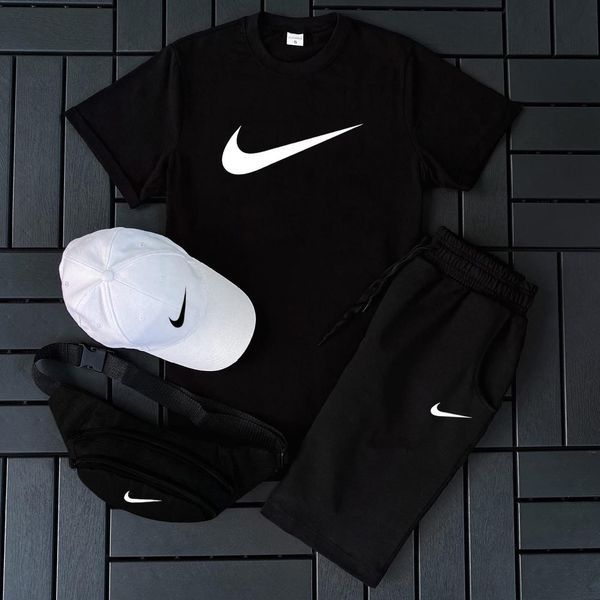 Мужской летний костюм Nike Футболка Шорты Кепка Барсетка белый с серый комплект Найк Hot-145 фото