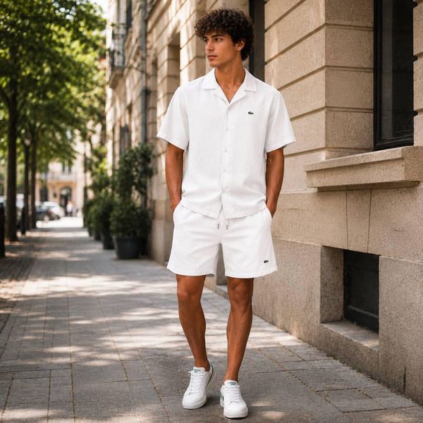 Мужской льняной костюм Lacoste черный Sta-222 фото