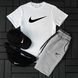 Мужской летний костюм Nike Футболка Шорты Кепка Барсетка белый с серый комплект Найк Hot-145 фото 1