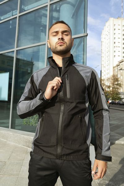 Мужская куртка из Soft Shell без капюшона черная с серым Intr-1589542223 фото