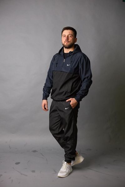 Чоловічий спортивний костюм Nike із плащової тканини чорний з синім Найк Анорак Штани Барсетка Intr-1602932188 фото