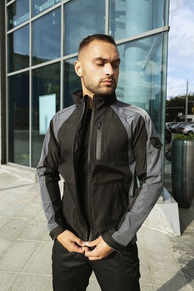 Мужская куртка из Soft Shell без капюшона черная с серым Intr-1589542223 фото