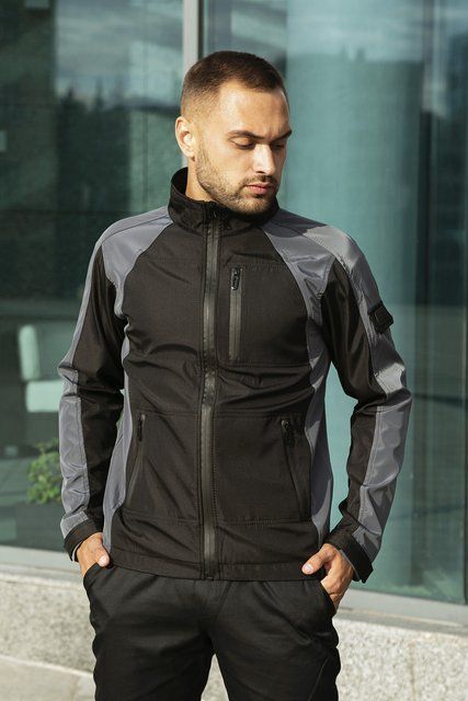 Мужская куртка из Soft Shell без капюшона черная с серым Intr-1589542223 фото