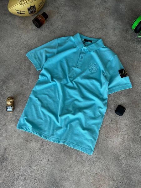 Чоловіча футболка Поло Stone Island бірюзова з патчем Теніска Стон Айленд Моло-004-5 фото