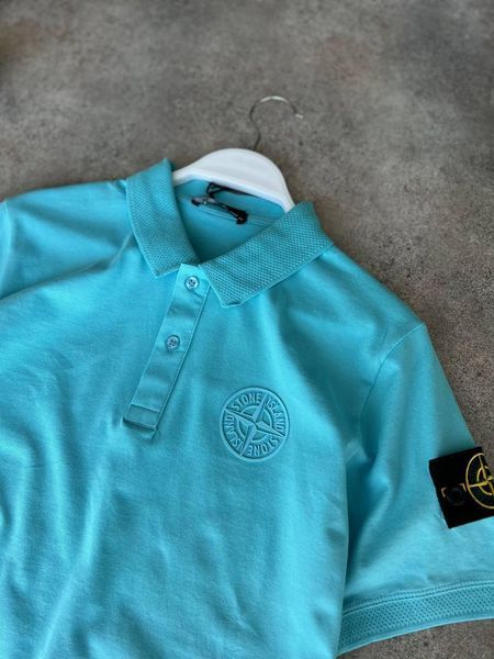 Чоловіча футболка Поло Stone Island бірюзова з патчем Теніска Стон Айленд Моло-004-5 фото