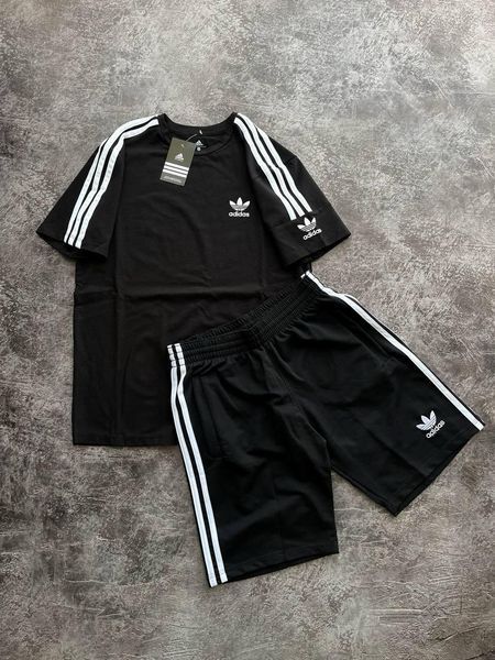 Чоловічий літній костюм Adidas Футболка Шорти чорний Комплект Адідас Хар-869 (коп3) фото
