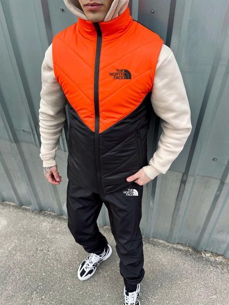 Мужской спортивный костюм The North Face из плащевки оранжевый Комплект ТНФ Жилетка Штаны Барсетка Intr-1620137284 фото