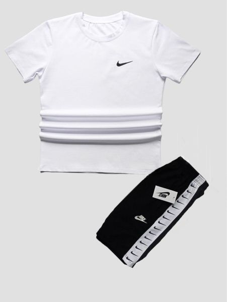 Мужской летний костюм Nike Футболка Шорты черный комплект Найк с лампасами will-N0064 фото