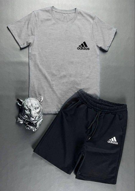 Чоловічий літній костюм Adidas Футболка Шорти сірий із чорним комплектом Адідас intr-9914685069 фото