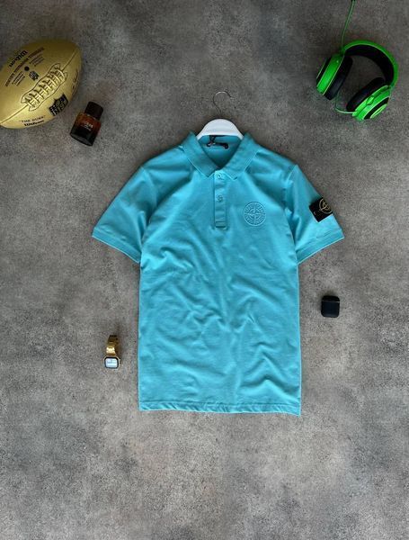 Чоловіча футболка Поло Stone Island бірюзова з патчем Теніска Стон Айленд Моло-004-5 фото
