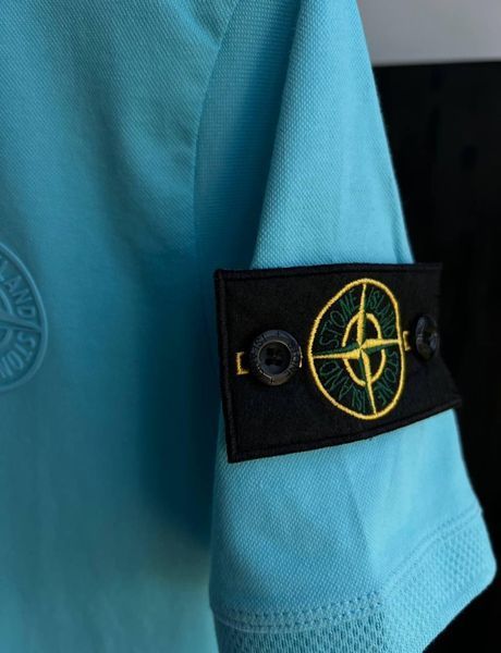 Чоловіча футболка Поло Stone Island бірюзова з патчем Теніска Стон Айленд Моло-004-5 фото