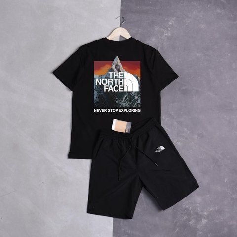 Мужской летний костюм The North Face Футболка Шорты черный комплект ТНФ Ads-281 фото