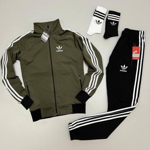 Мужской спортивный костюм Adidas хаки с черным Комплект Адидас Кофта на змейке Штаны Хар-102 фото