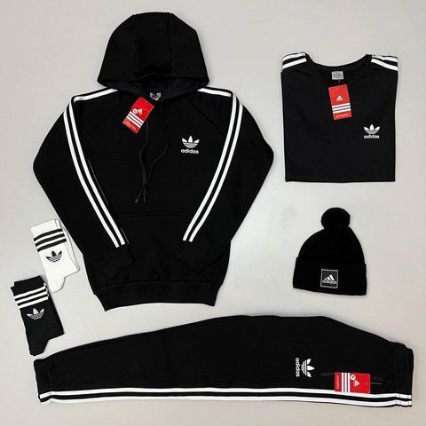 Мужской зимний спортивный костюм Adidas 4в1 черный Комплект Адидас Костюм Футболка Шапка Хар-380 фото