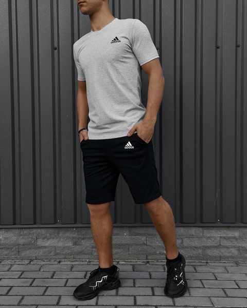 Мужской летний костюм Adidas Футболка Шорты серый с черным комплект Адидас Intr-9914685069 фото