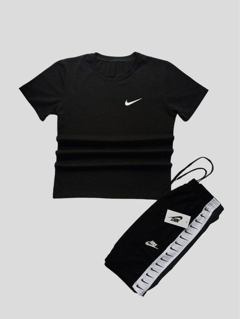 Чоловічий літній костюм Nike Футболка Шорти чорний комплект Найк із лампасами will-N0064 фото