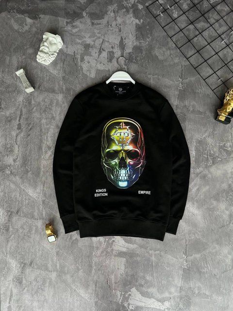 Мужской свитшот Philipp Plein черный Кофта Филипп Плейн без капюшона Моло-760-33 фото
