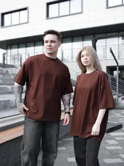 Мужская оверсайз футболка коричневая Sane-Fi3 фото
