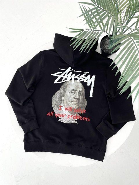 Мужское зимнее худи Stussy с капюшоном черное Гла-163 фото