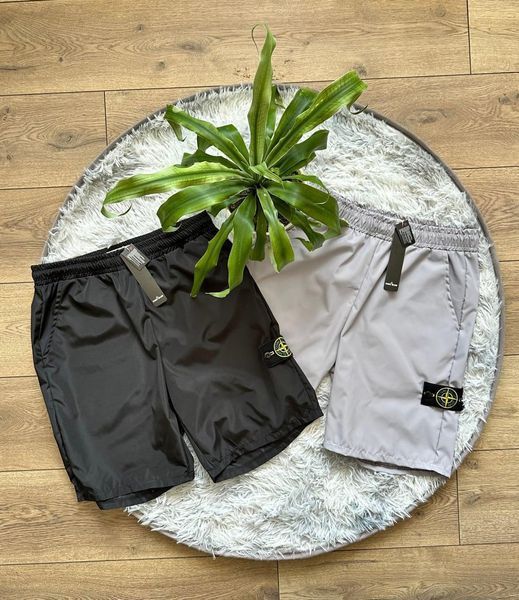 Мужские шорты Stone Island черные из нейлона Стон Айленд с патчем Гла-103 (коп1) фото