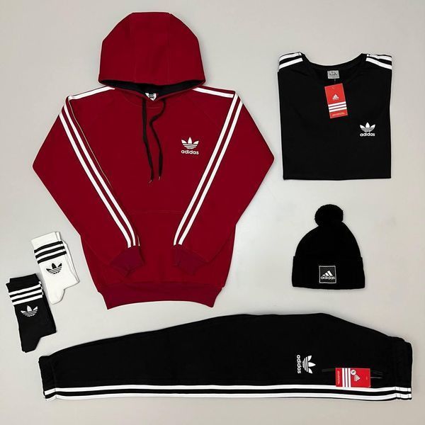 Мужской зимний спортивный костюм Adidas 4в1 черный Комплект Адидас Костюм Футболка Шапка Хар-380 фото