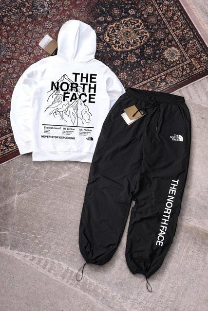 Мужской спортивный костюм The North Face бело-черный с капюшоном Комплект Худи Штаны плащевка Зе норт фейс Ads-423 фото
