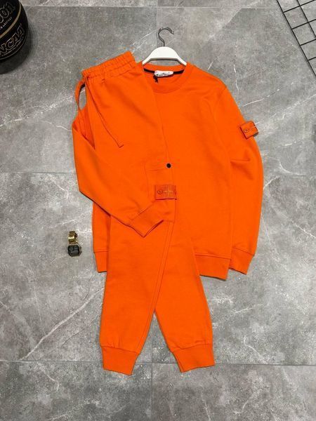 Чоловічий спортивний костюм Stone Island помаранчевий з патчем Комплект Стон Айленд Світшот Штани моло-Sto61 фото