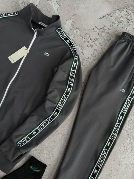 Чоловічий спортивний костюм Lacoste з лампасами сірий Лакост Кофта на змійці + Штани весняний осінній Хар-773 фото